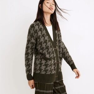 Madewell Allston Double-Button Cardigan Sweater in Houndstooth Heather Pine